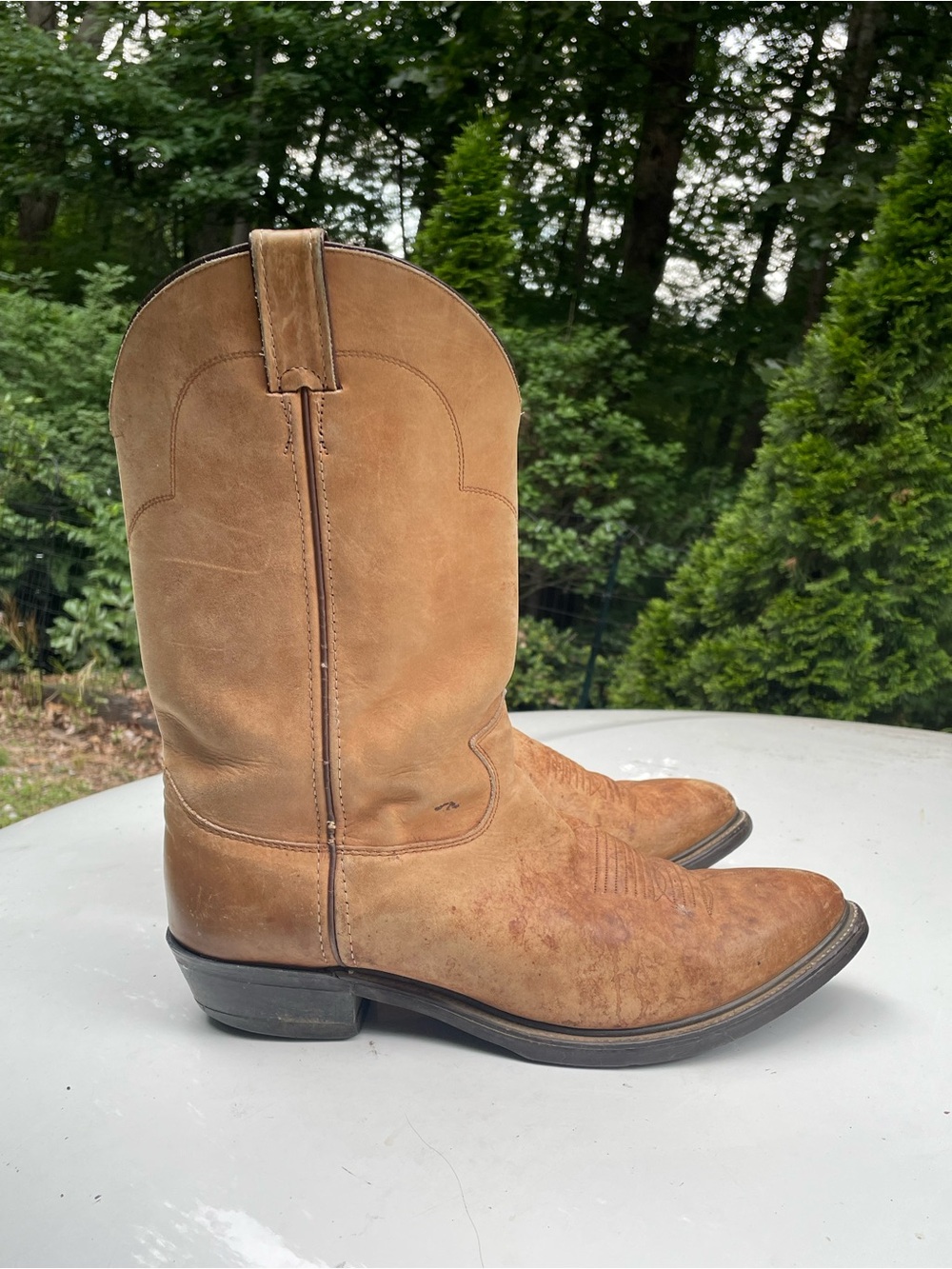Justin Tan Smooth Leather Western Cowboy Boots Size 12 EE